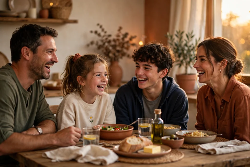 Family eating dinner together at home